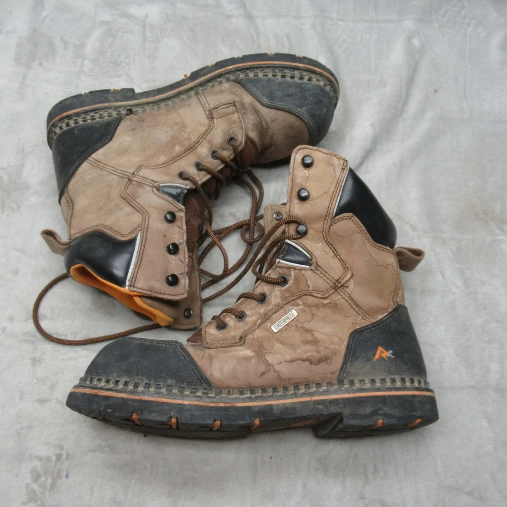 Ridgecut Mens 10W Work Boots Brown Leather Waterproof Steel Toe Utility Rugged‎
